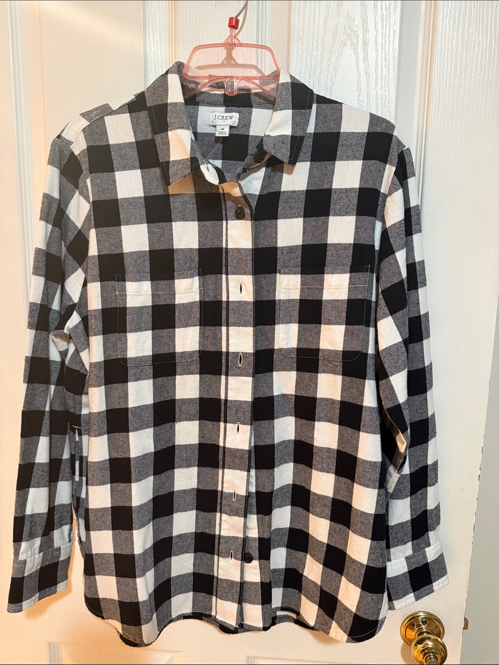 J.Crew Factory Women’s Flannel Shirt Jacket Black Ivory Buffalo Plaid BA755